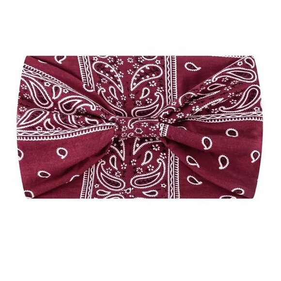 Bohemian Paisley Pattern Bandana Sporty Headband (Burgundy) - Picture 2 of 5